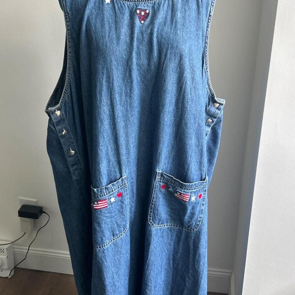 Vintage 90s CST Blues Denim Embroidered Maxi Dress - Size 4X
